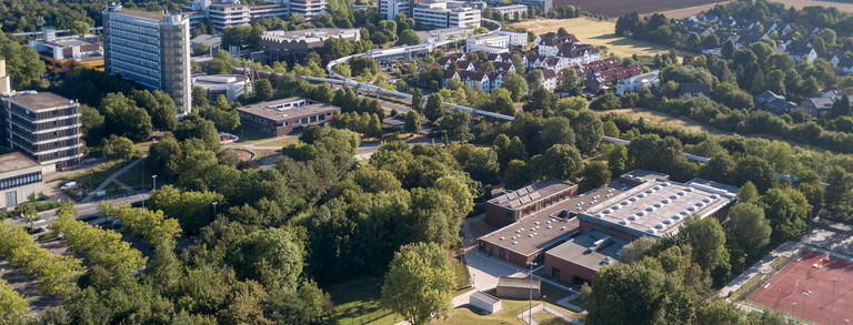 TU Dortmund Campus Nord Luftbild des Campus Nord mit Mathematikgebäude, Gebäude Emil-Figge-Str. 50 und Sportgebäude